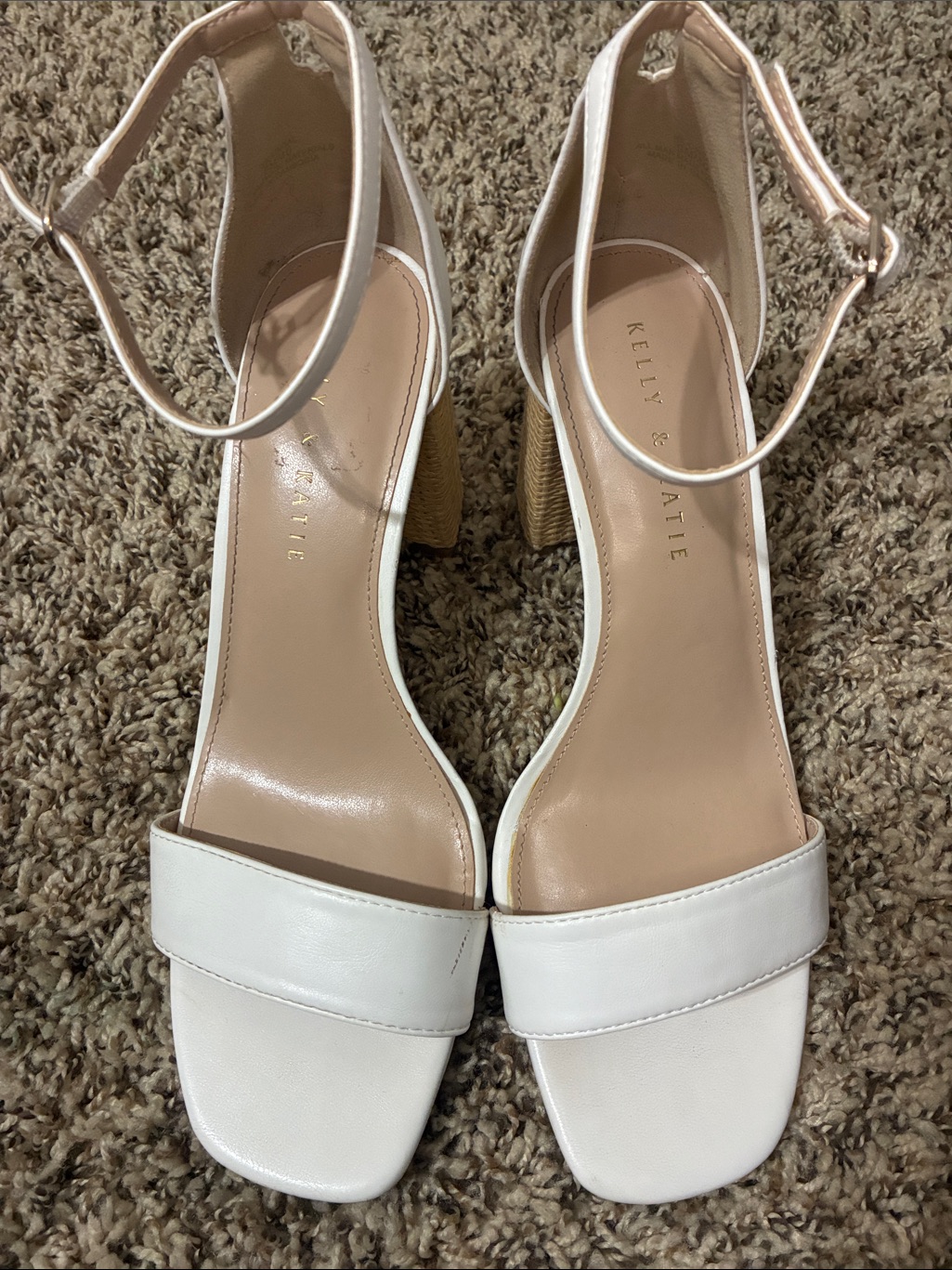 Kelly & Katie White Block Heel Ankle Strap Sandals